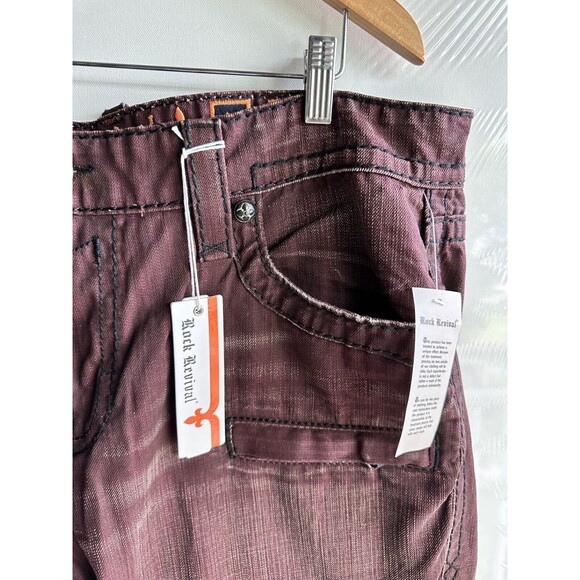 NWT ROCK REVIVAL MEN'S JEANS 42 38 JACK BIKER MOTO BURGUNDY new - Picture 11 of 16